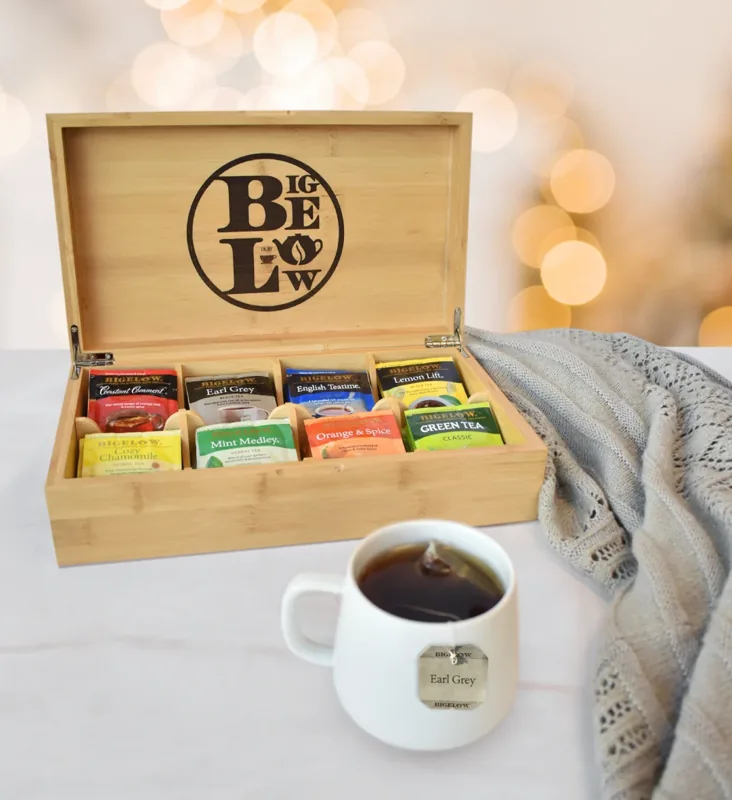 Bigelow Tea Wooden Chest with Flavored and Herbal Tea