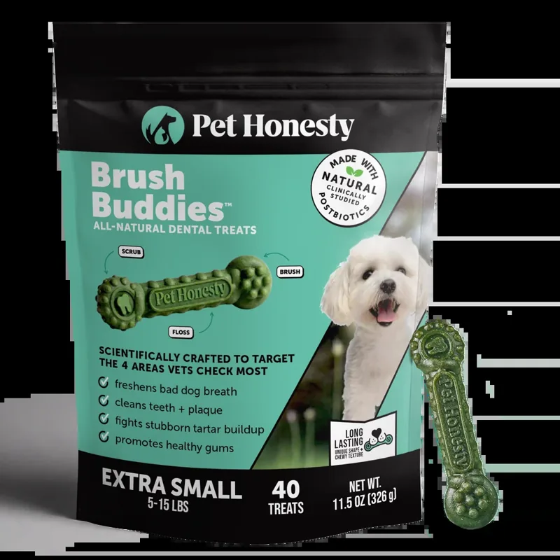 PetHonesty Brush Buddies All-Natural + Long Lasting Dental Treats for Extra Small Sized Dogs - 40 Count