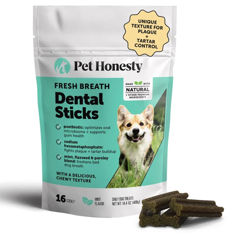 PetHonesty Fresh Breath Dental Treat Sticks for Dogs - Mint (16 Ct Pouch)