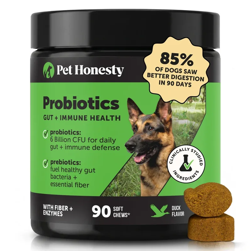 PetHonesty Gut + Immune Health Digestive Probiotic Chews for Dogs (Duck Flavor)