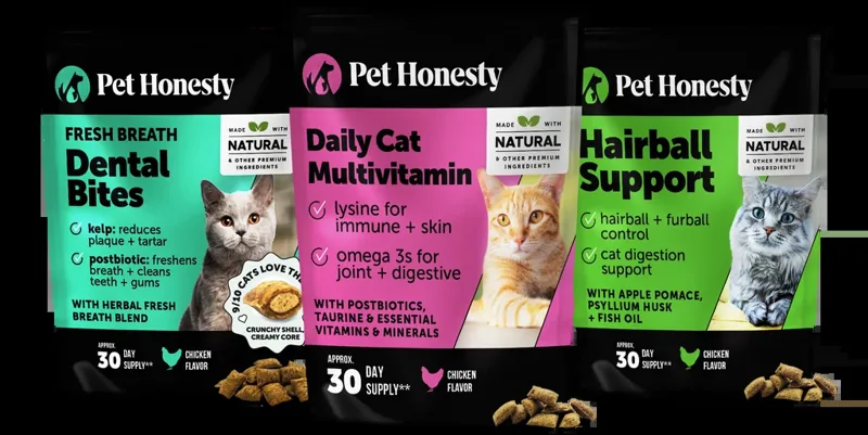 PetHonesty More Birthdays Bundle for Cats - Multivitamin, Hairball, Dental Bites
