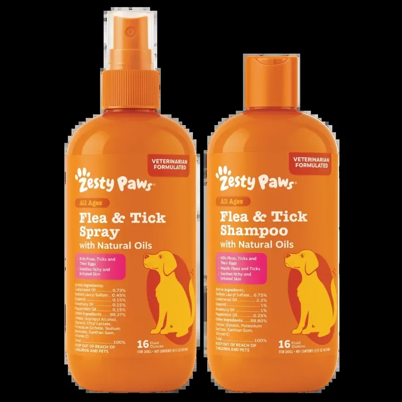 Zesty Paws Flea & Tick Shampoo + Spray | Bundle for Dogs