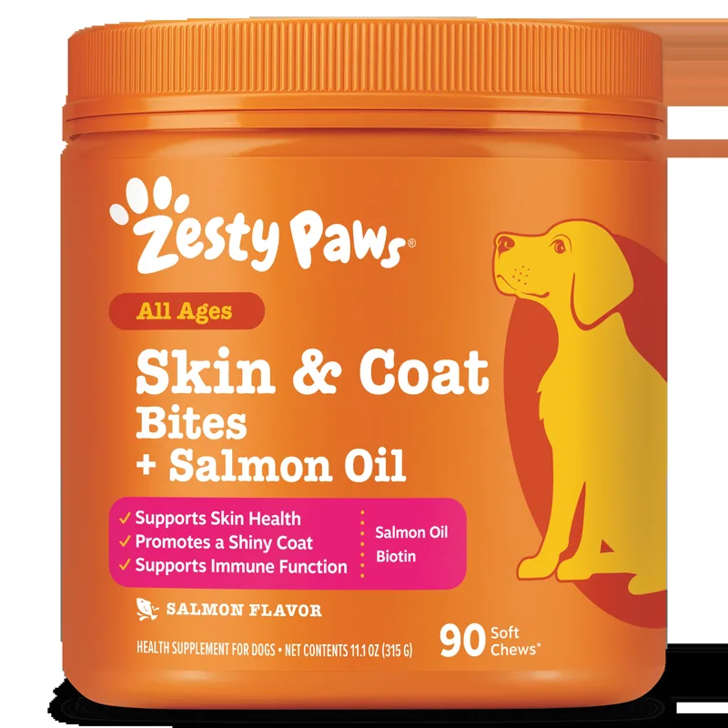 Zesty Paws Skin & Coat Bites + Salmon Oil Soft Chews for Dogs